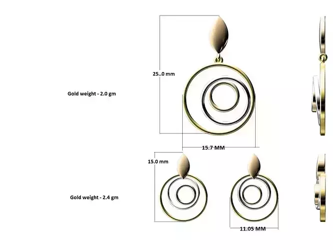Round Shaped 3 Metal Pendant and Earrings 1