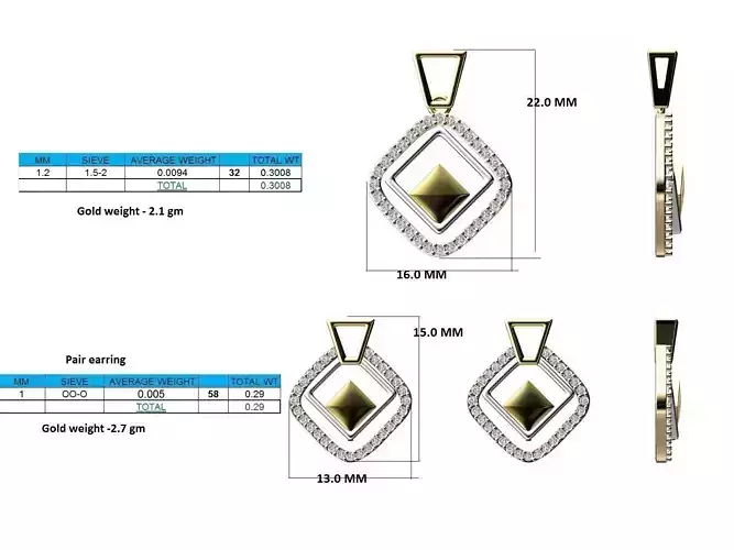 Squircle Shaped Pendant and Earrings