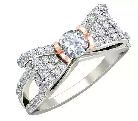 Tie Shaped Silver Ring With Diamonds