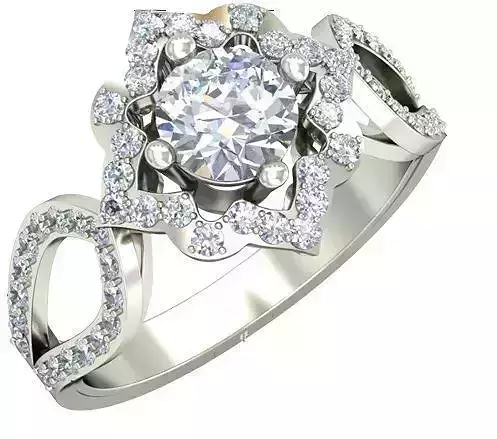 Flower Shaped Silver Ring With Diamonds 15