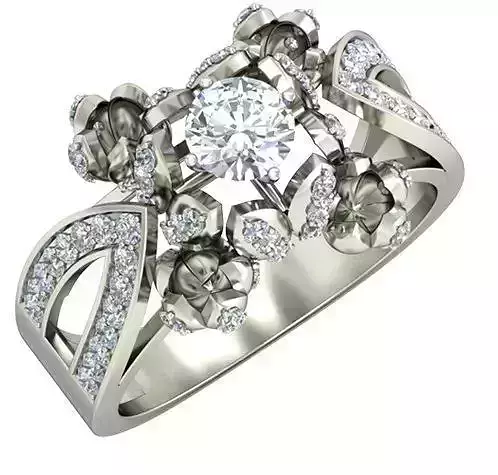 Floral Design Silver Ring With Diamonds 1