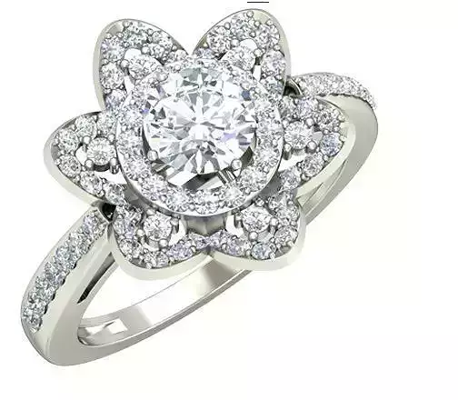 Flower Shaped Silver Halo Ring With Diamonds 1