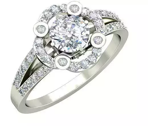 Flower Shaped 2 Row Silver Ring With Diamonds