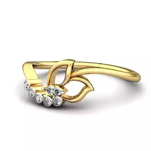 Leaf Shaped Gold Ring With Diamonds 7