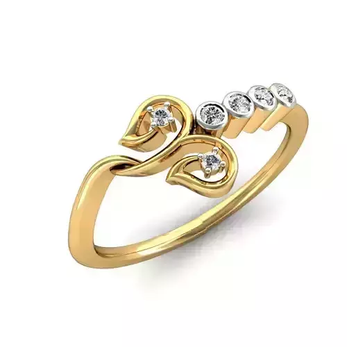 Leaf Design Gold Ring With Diamonds 4