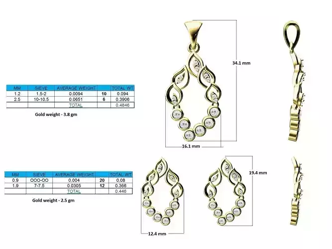 Leaf Shaped Pendant and Earrings With Diamonds 1