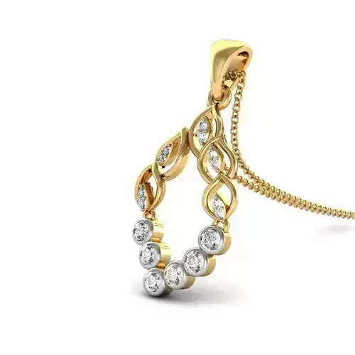 Leaf Shaped Gold Pendant With Diamonds 7