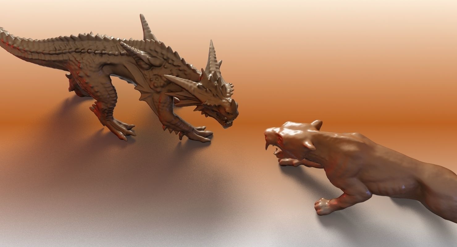 Sabre tooth and dragon 3D model_9