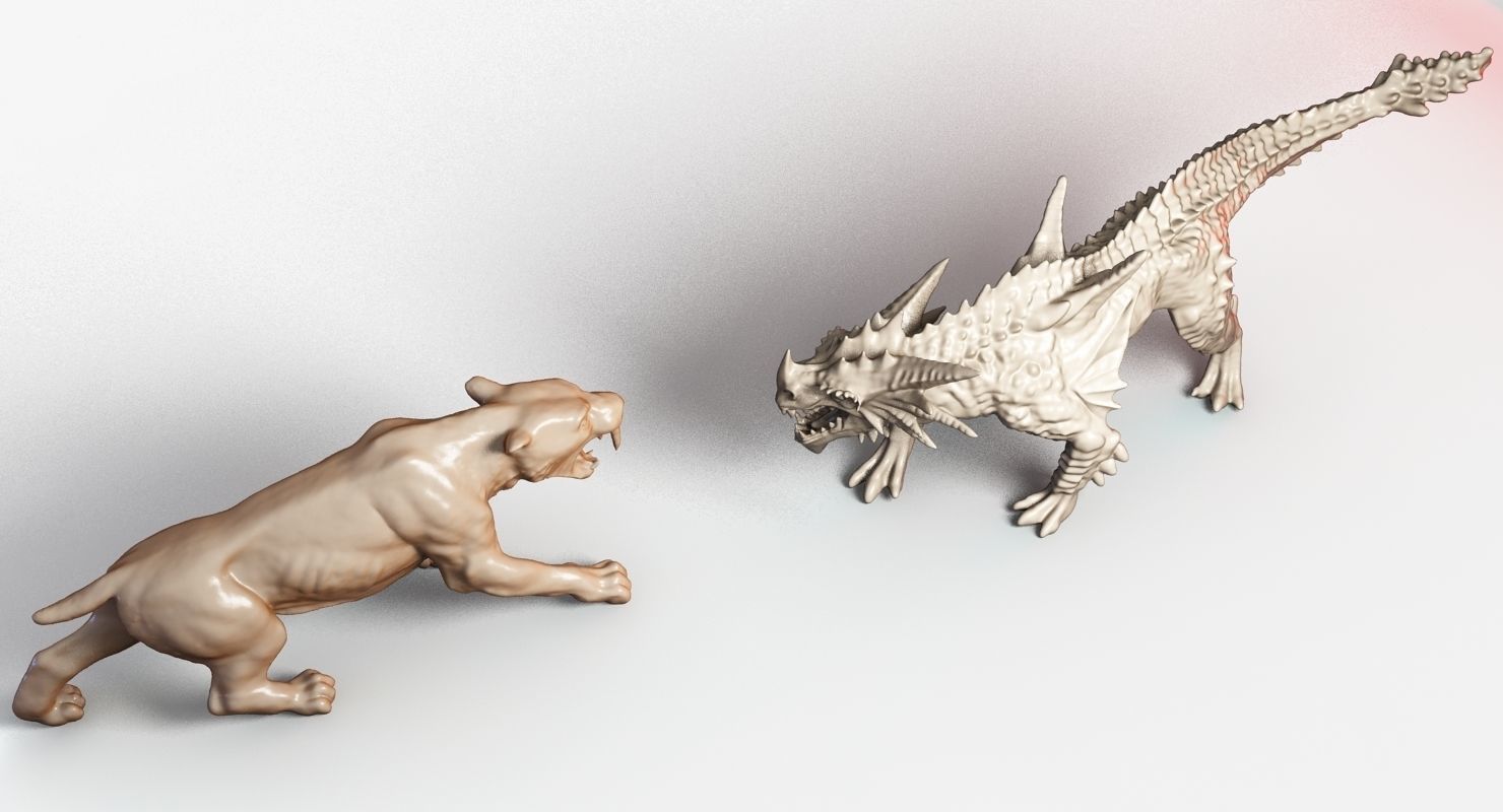 Sabre tooth and dragon 3D model_5