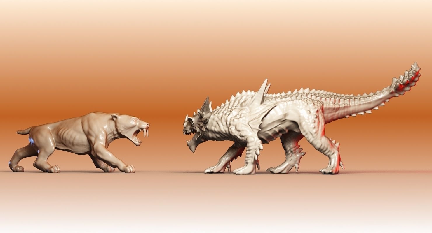Sabre tooth and dragon 3D model_1