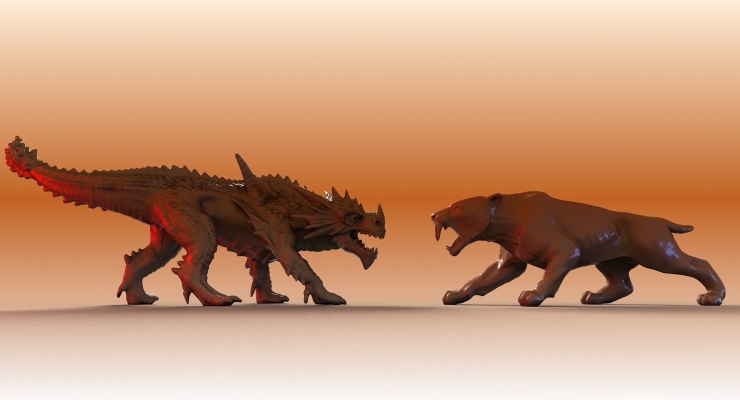 Sabre tooth and dragon 3D model_8