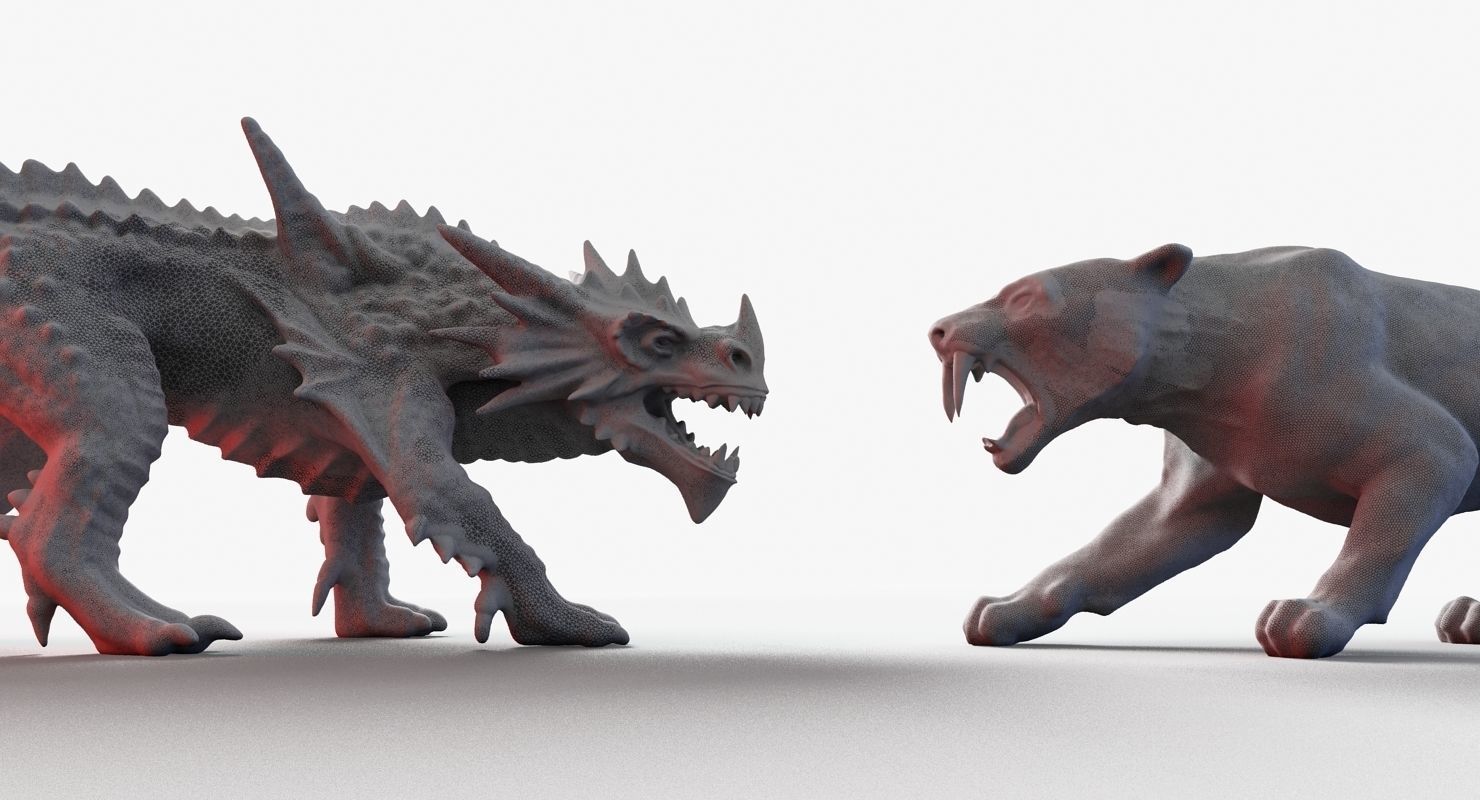 Sabre tooth and dragon 3D model_3