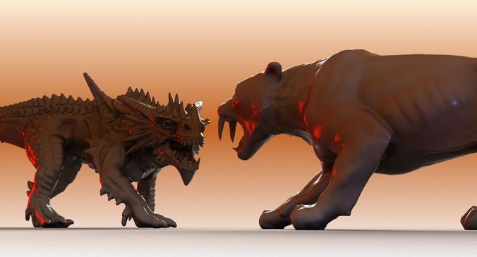 Sabre tooth and dragon 3D model