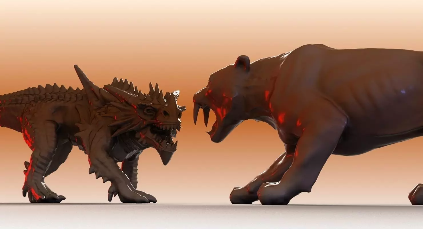 Sabre tooth and dragon 3D model_0