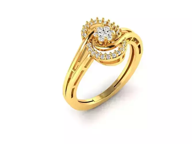 Swirled Looped Gold Ring With Diamonds