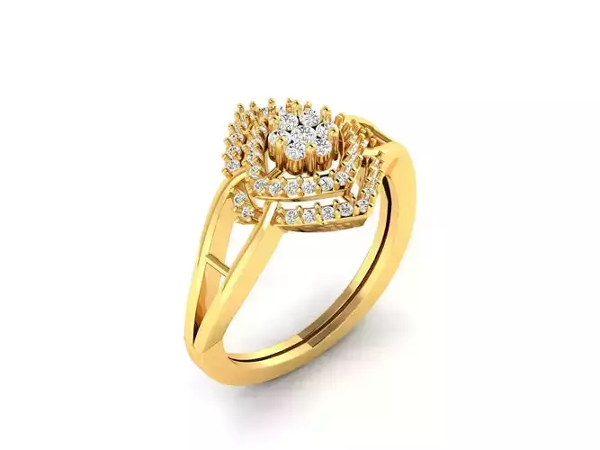 Square Shaped Gold Ring With Diamonds 4