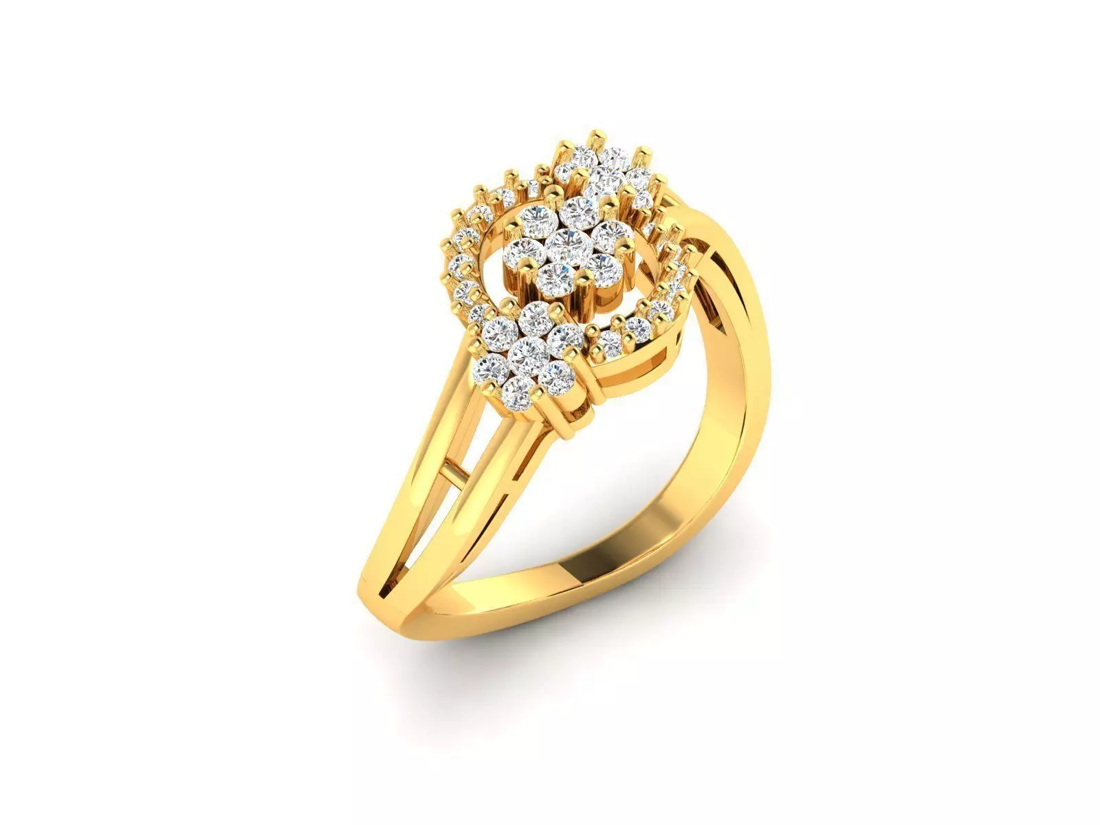 Round Shaped Bent Ring With Diamonds 3D print model