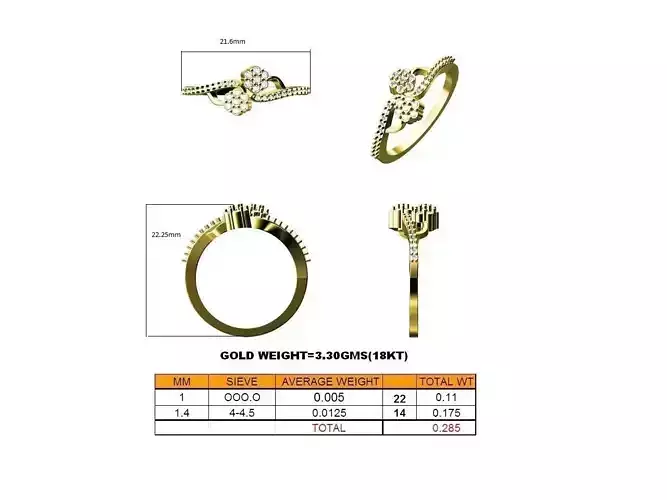 Spiral Flower Shaped Gold Ring With Diamonds