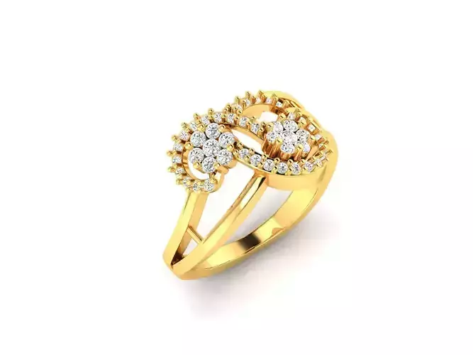 Floral Design Ring With Diamonds