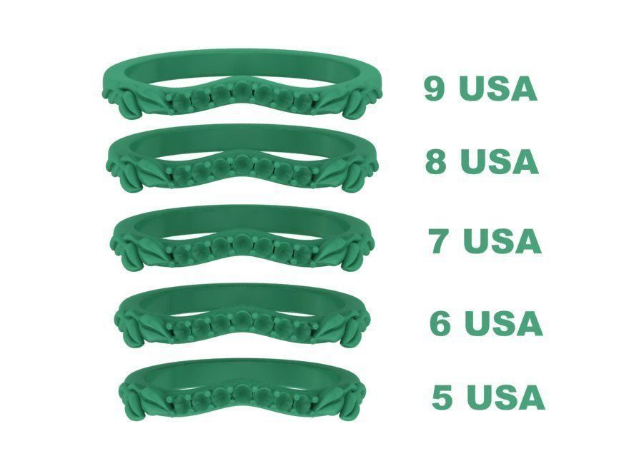 Curved Paradise Leaves band ring Many sizes N0268 3D print model_2