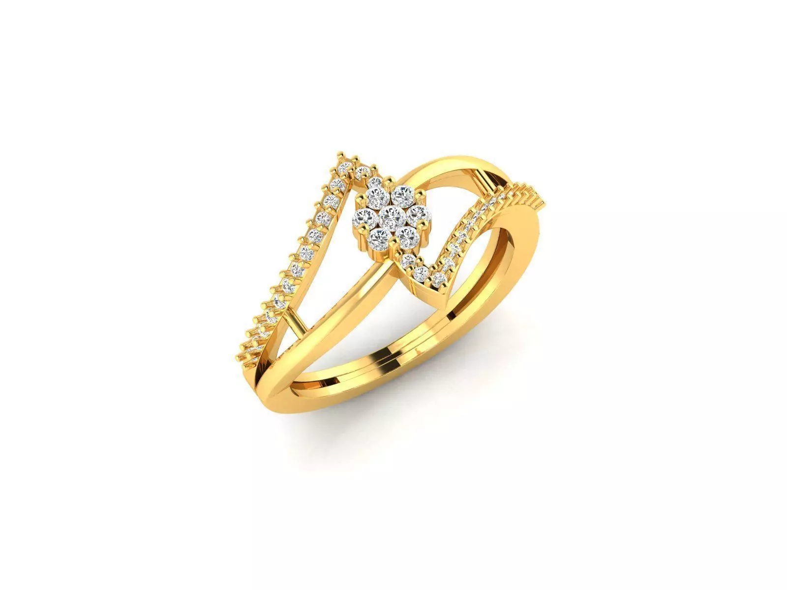 Swirled Gold Ring With Diamonds 17 3D print model_0