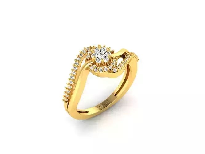 Swirled Round Gold Ring With Diamonds