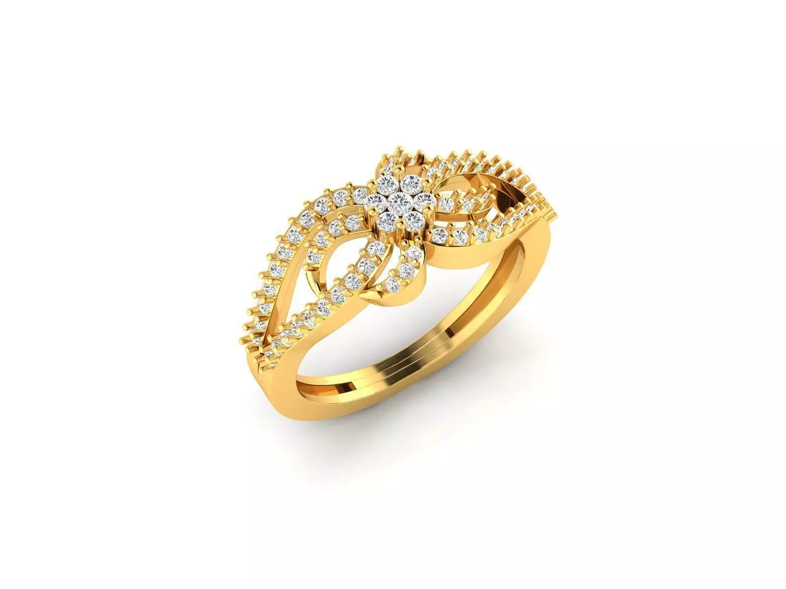 Floral Design Ring With Diamonds 3 3D print model_0