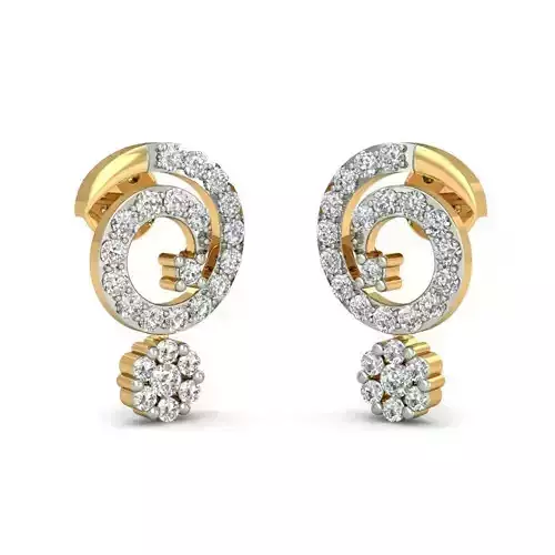 Spiral Floral Pendant and Earrings With Diamonds