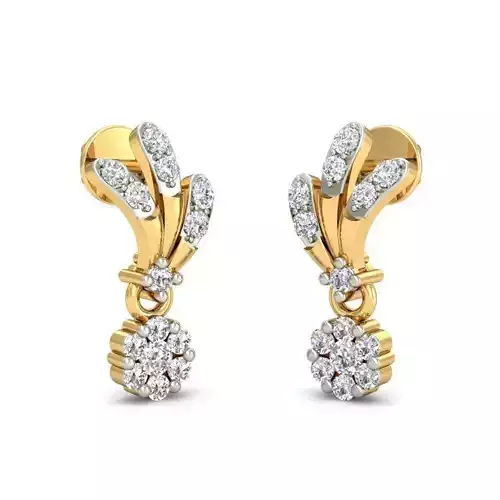 Floral Gold Pendant and Earrings With Diamonds 3D print model