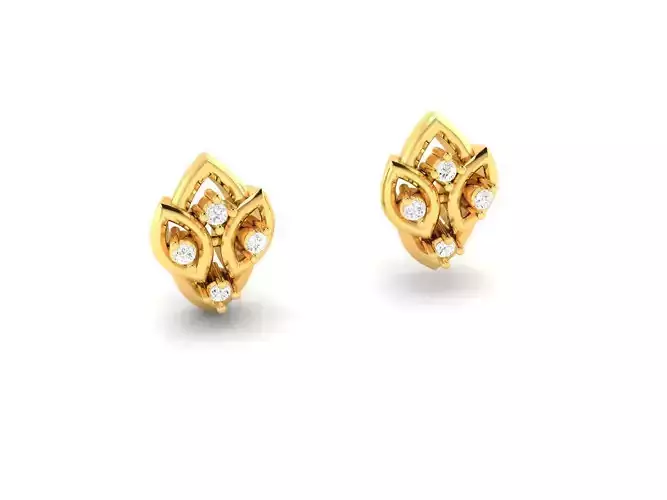 Marquise Shaped Gold Ear Studs With Diamonds