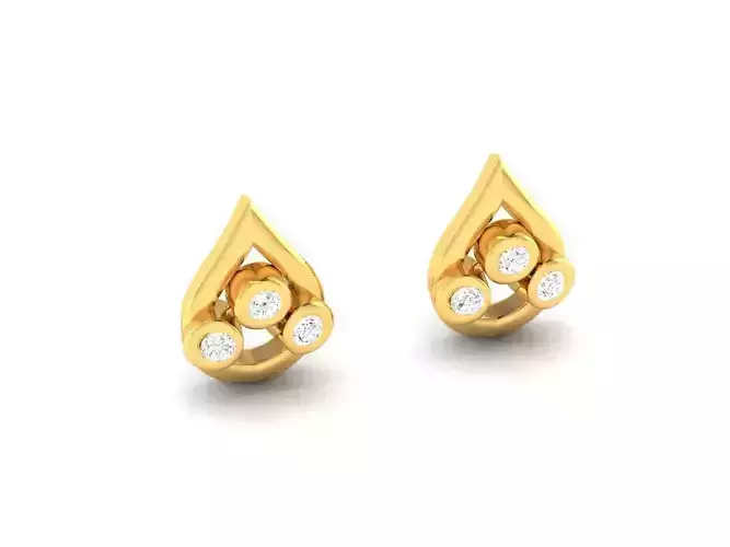 Drop Shaped Gold Ear Studs With Diamonds 2 3D print model