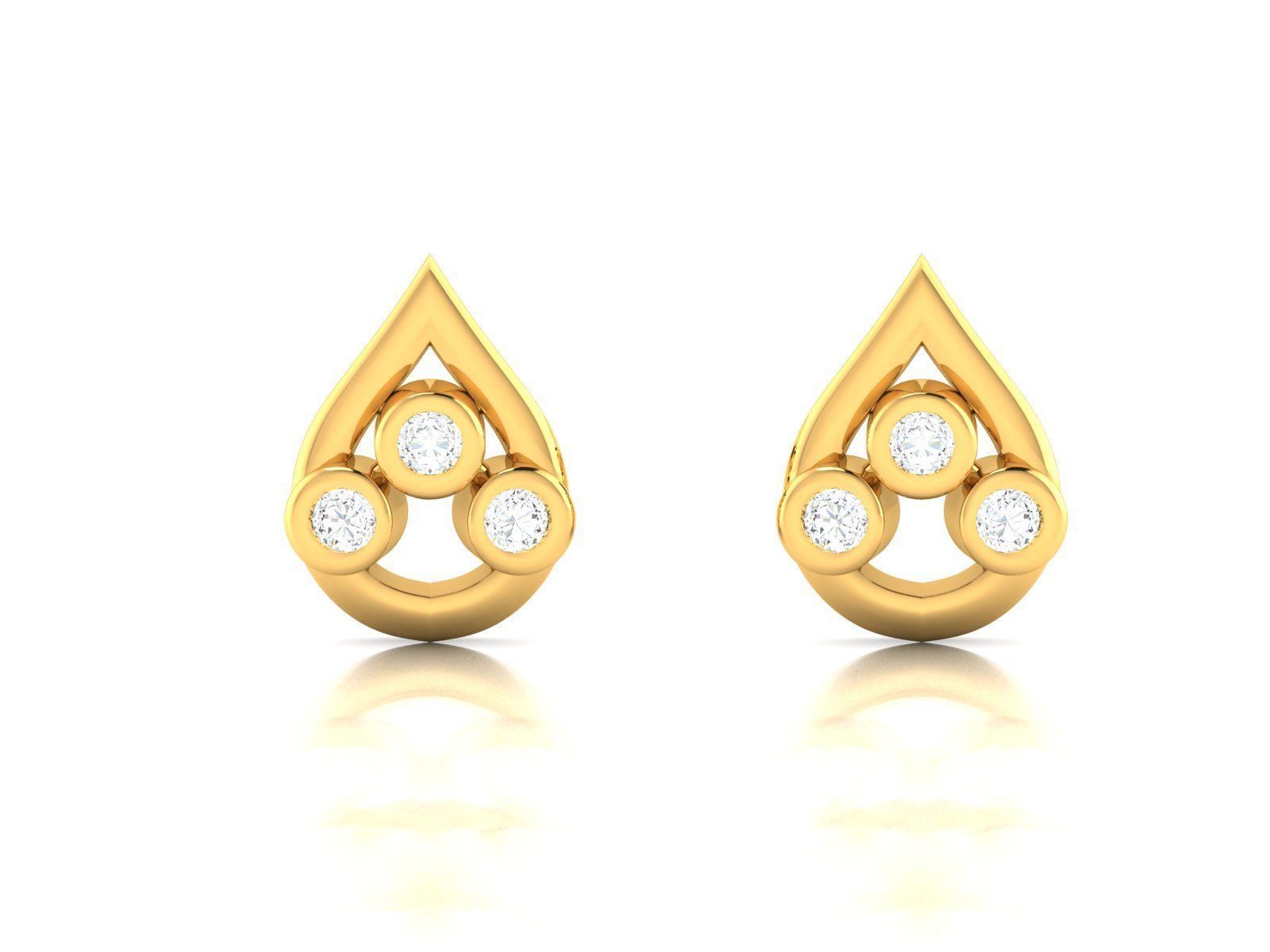 Drop Shaped Gold Ear Studs With Diamonds 2 3D print model_1