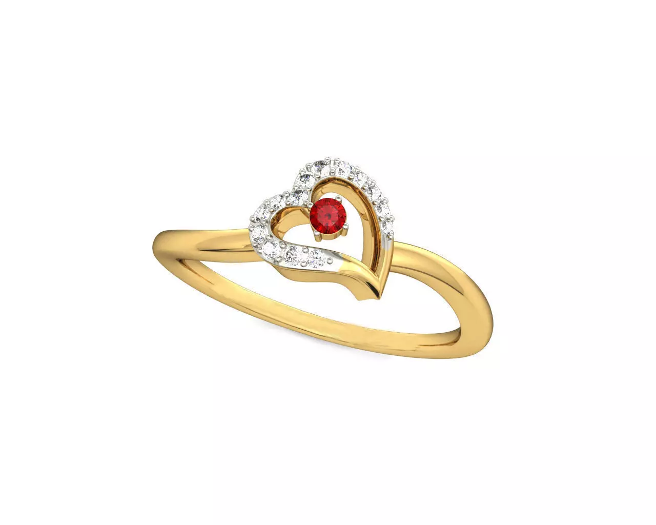 Heart Shaped Gold Ring With Ruby 3D print model_0