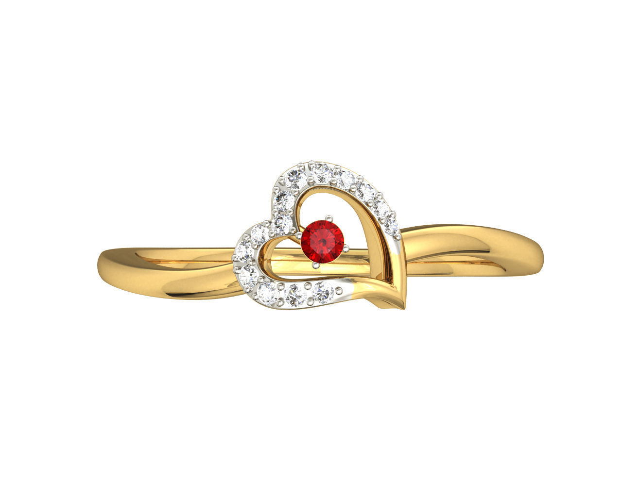Heart Shaped Gold Ring With Ruby 3D print model_3