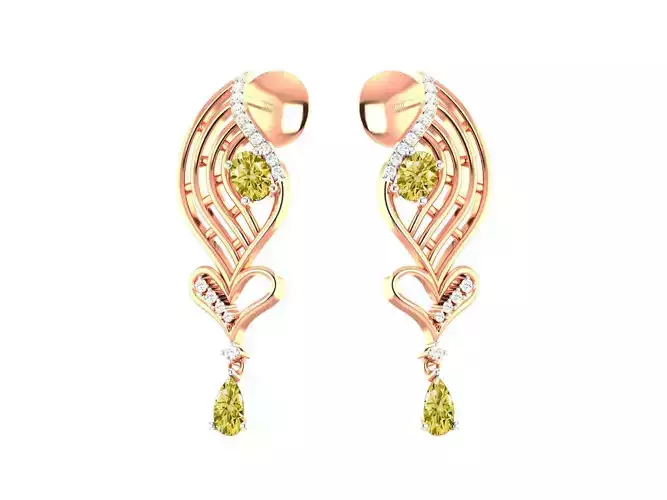 Heart Shaped Rose Gold Drop Earrings With Gem