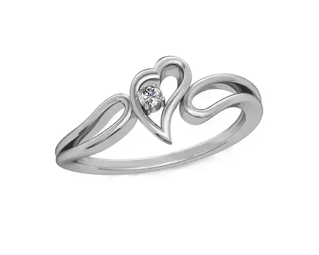 Heart Shaped Silver Ring With Diamonds 9 3D print model