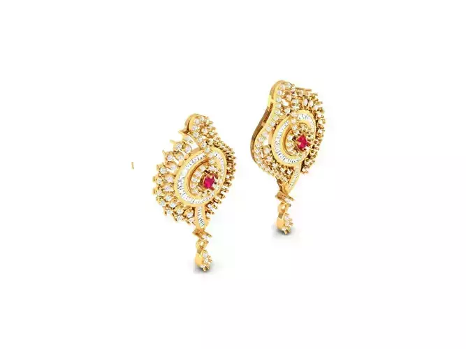 Marquise Shaped Drop Earrings With Ruby