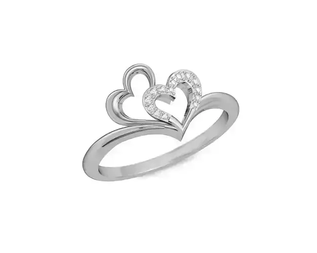 Heart Shaped Silver Ring With Diamonds 14