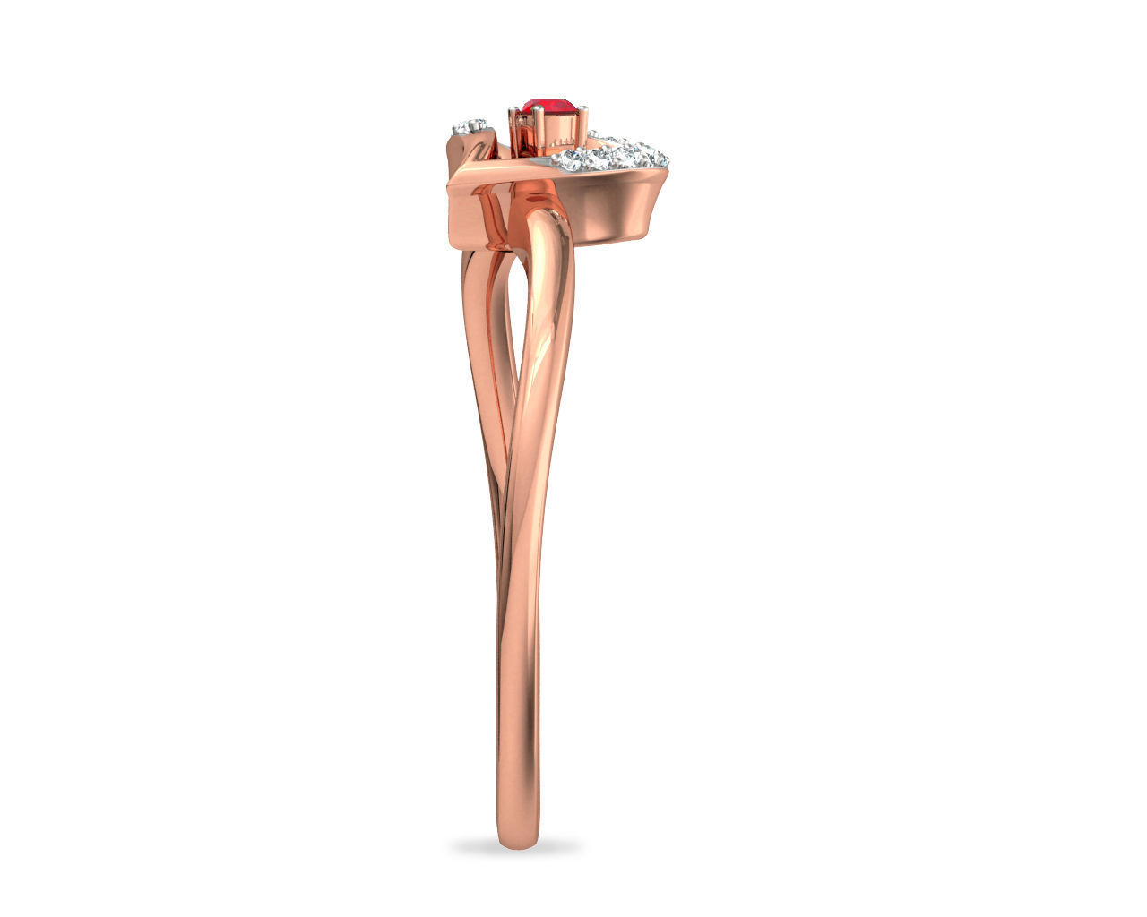 Heart Shaped Rose Gold Ring With Ruby 3D print model_2