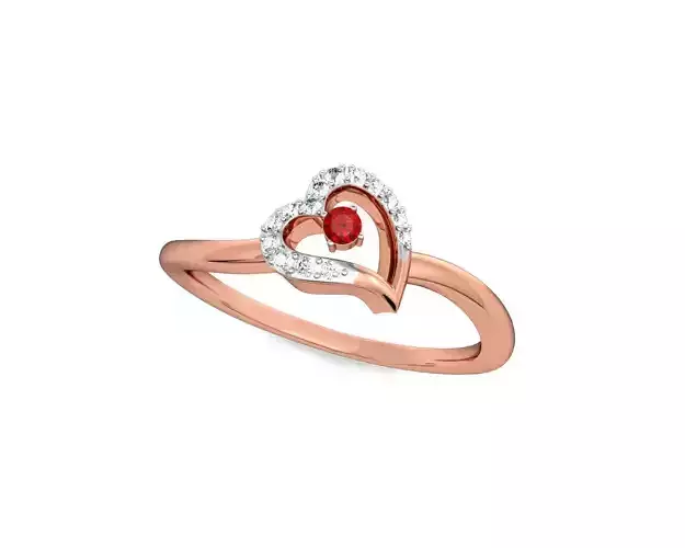 Heart Shaped Rose Gold Ring With Ruby