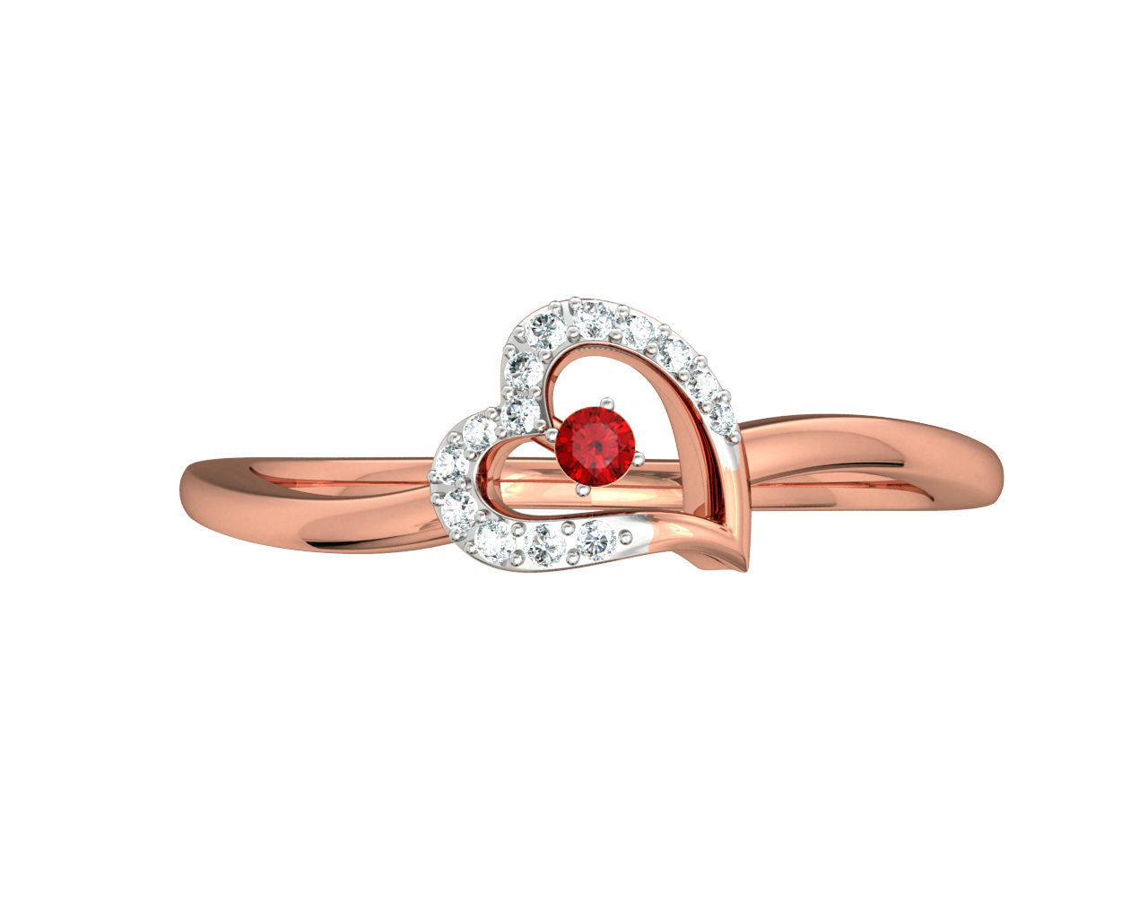 Heart Shaped Rose Gold Ring With Ruby 3D print model_4
