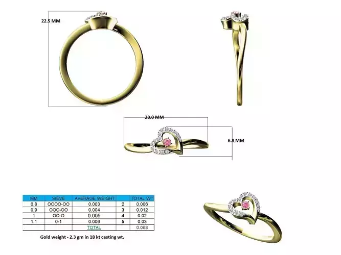 Heart Shaped Gold Ring With Gem 3 3D print model