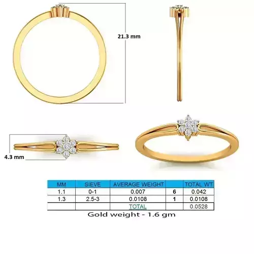 Flower Shaped Thin Gold Ring With Diamonds