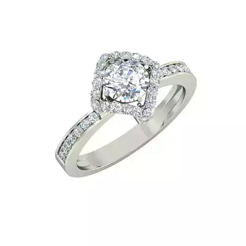 Square Shaped Silver Halo Ring With Diamonds