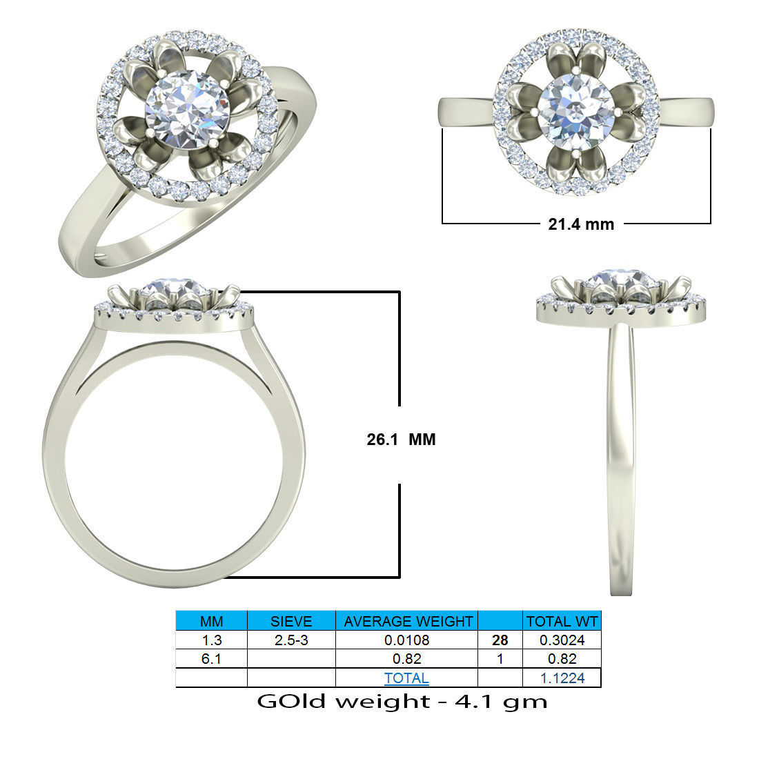 Round Shaped Silver Ring With Diamonds 2 3D print model_1