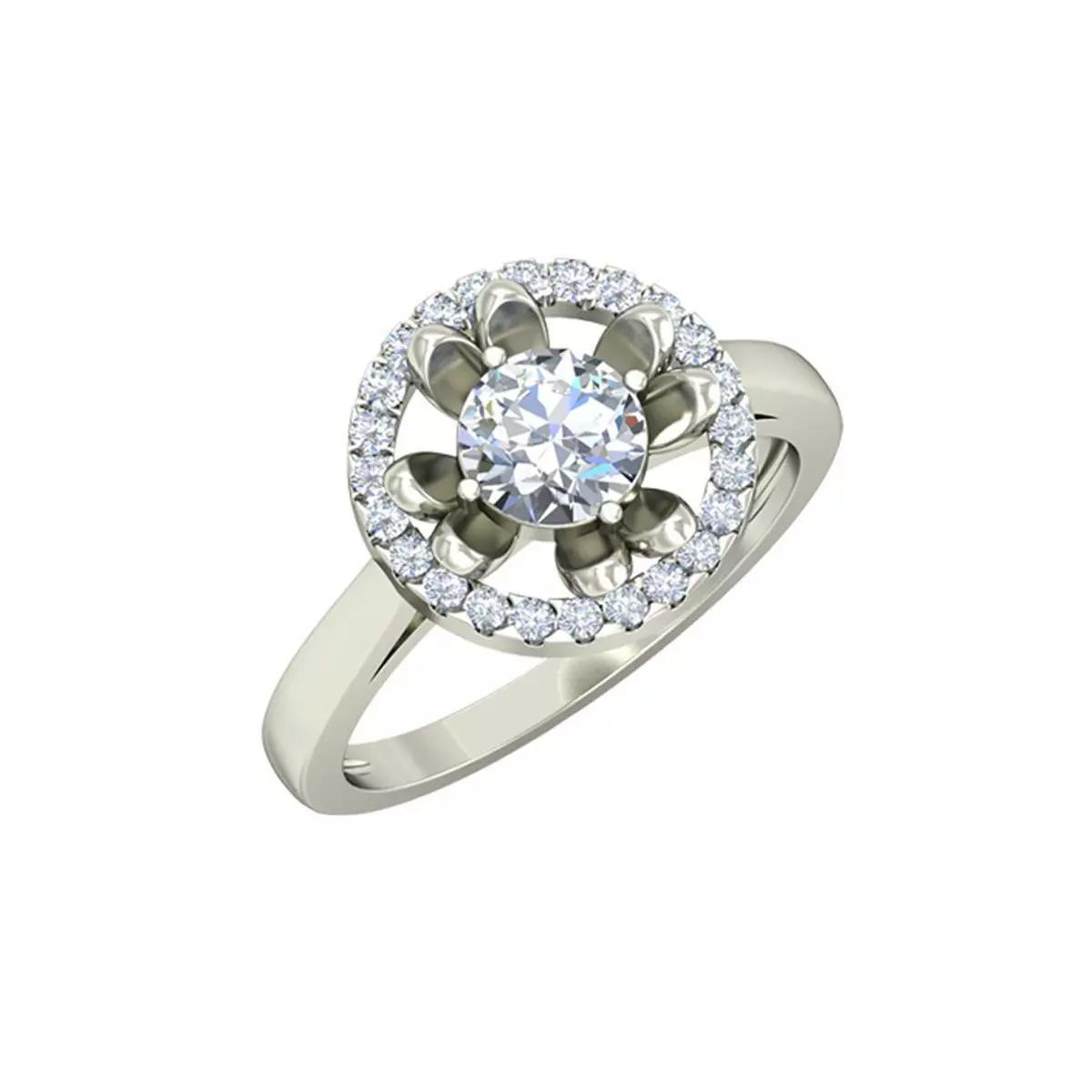 Round Shaped Silver Ring With Diamonds 2 3D print model_0