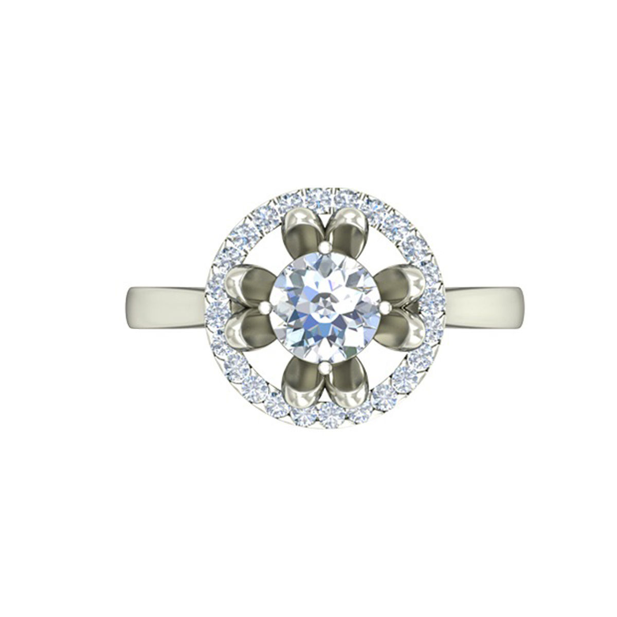 Round Shaped Silver Ring With Diamonds 2 3D print model_2