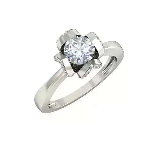 Flower Shaped Silver Ring With Diamonds 19