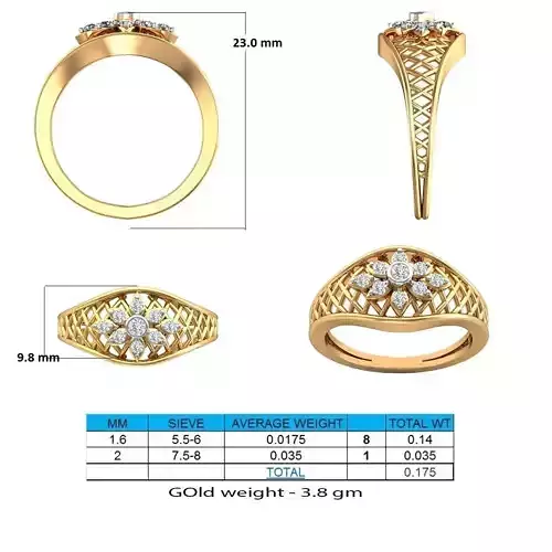 Floral Gold Ring With Diamonds 7