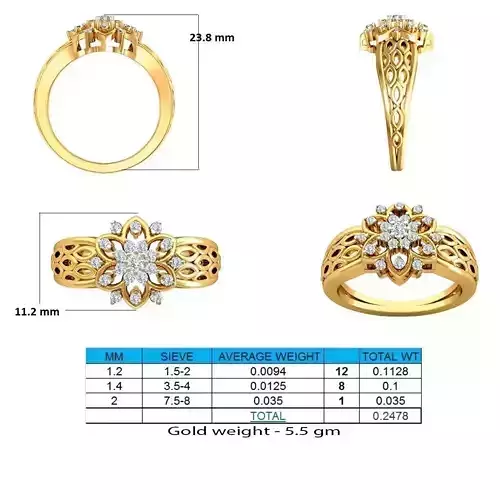 Flower Shaped Gold Ring With Diamonds 64